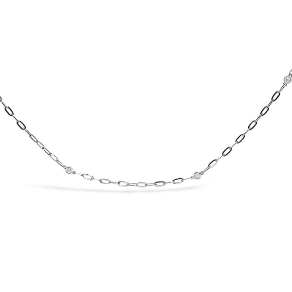 14K White Gold Bezel Set 1.00 Cttw Diamond 11 Station Necklace