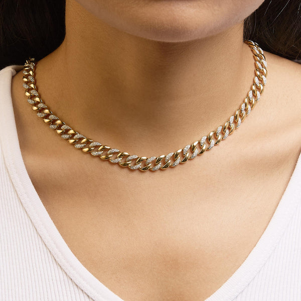 14K Yellow Gold Plated .925 Sterling Silver 1.0 Cttw Diamond Cuban Link Necklace (I-J Color, I3 Clarity) - 18