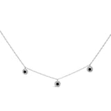 .925 Sterling Silver 5/8 Cttw Black Diamond 3 Station with Halo Necklace-0 thumbnail 1