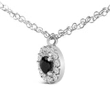 .925 Sterling Silver 5/8 Cttw Black Diamond 3 Station with Halo Necklace-3 thumbnail 4