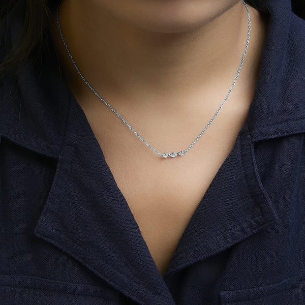 Sterling Silver 1/5 Cttw Lab Grown Diamond 3 Stone Station Necklace