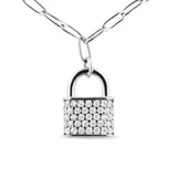 .925 Sterling Silver 1/4 Cttw Diamond Lock Pendant Necklace with Paperclip Chain (H-I Color, SI2-I1 Clarity)-1 thumbnail 2