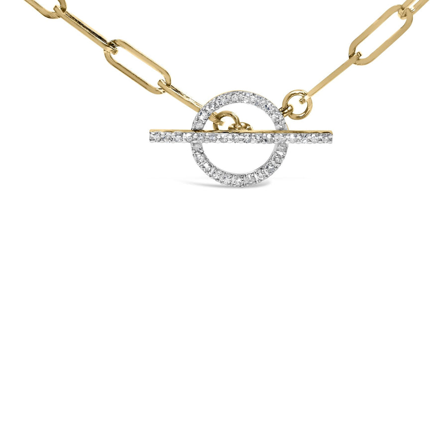 14KT Yellow Gold 1/4 Cttw Diamond  Toggle Clasp Paperclip Link Necklace (I-J Color, I1-I2 Clarity) - 18