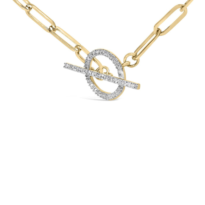 14KT Yellow Gold 1/4 Cttw Diamond  Toggle Clasp Paperclip Link Necklace (I-J Color, I1-I2 Clarity) - 18