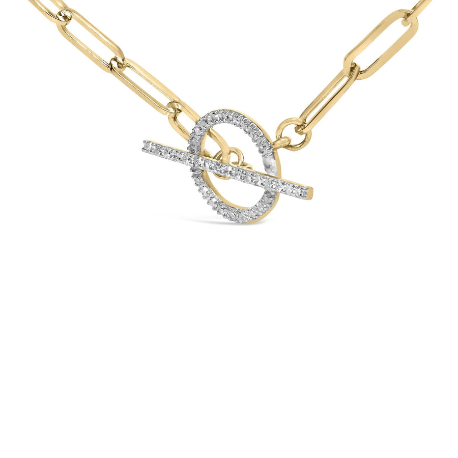 14KT Yellow Gold 1/4 Cttw Diamond  Toggle Clasp Paperclip Link Necklace (I-J Color, I1-I2 Clarity) - 18
