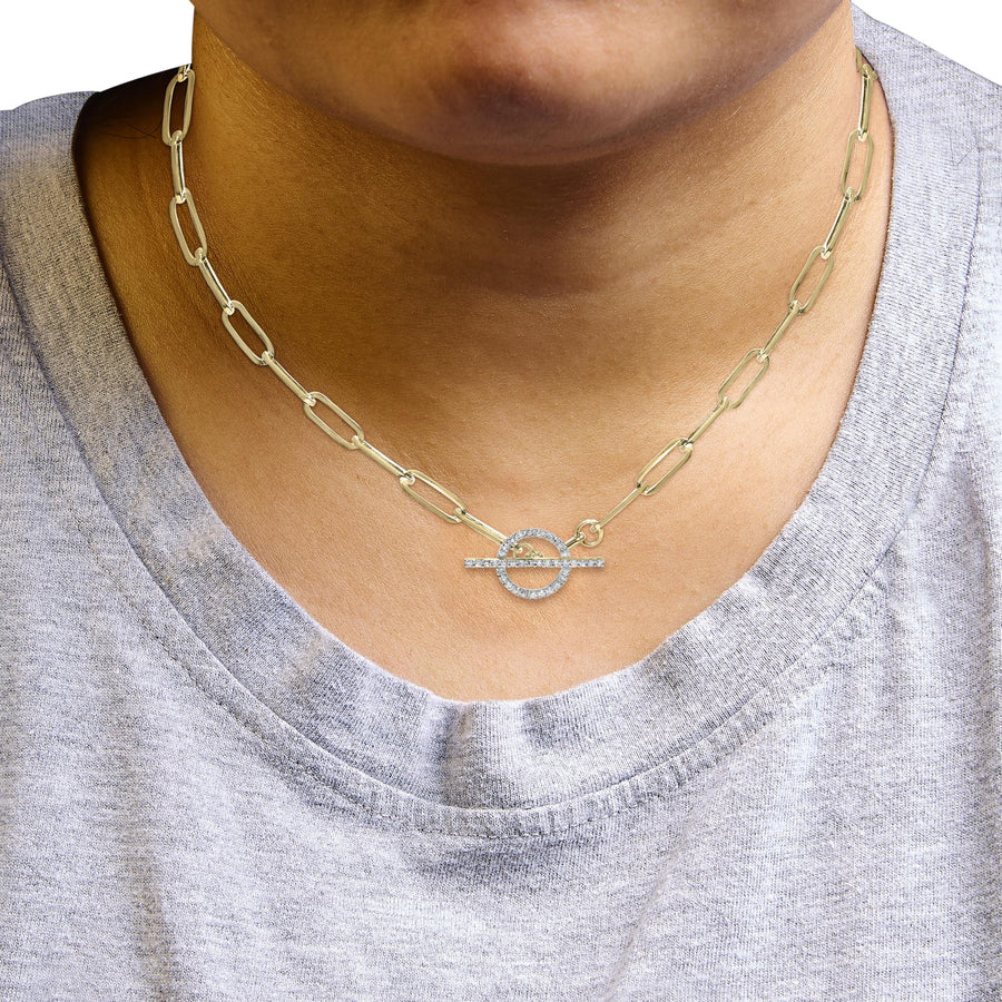 14KT Yellow Gold 1/4 Cttw Diamond  Toggle Clasp Paperclip Link Necklace (I-J Color, I1-I2 Clarity) - 18