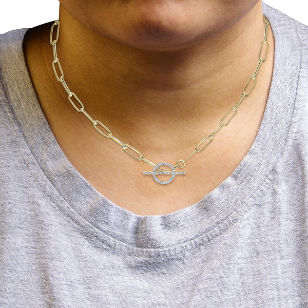 14KT Yellow Gold 1/4 Cttw Diamond  Toggle Clasp Paperclip Link Necklace (I-J Color, I1-I2 Clarity) - 18
