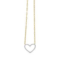 14K Yellow Gold Plated .925 Sterling Silver 1/4 Cttw Diamond Open Heart with Paperclip Chain Pendant Necklace (I-J Color, I2-I3 Clarity) - 18