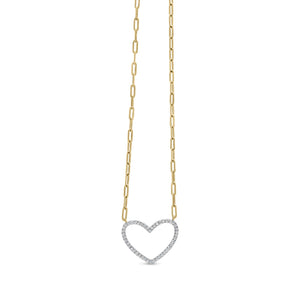 14K Yellow Gold Plated .925 Sterling Silver 1/4 Cttw Diamond Open Heart with Paperclip Chain Pendant Necklace (I-J Color, I2-I3 Clarity) - 18