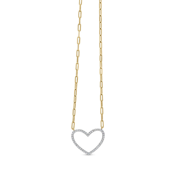 14K Yellow Gold Plated .925 Sterling Silver 1/4 Cttw Diamond Open Heart with Paperclip Chain Pendant Necklace (I-J Color, I2-I3 Clarity) - 18