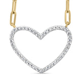 14K yellow gold necklace with heart diamond open heart pendant on paperclip chain thumbnail 1