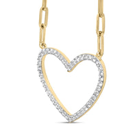 14K Yellow Gold Plated .925 Sterling Silver 1/4 Cttw Diamond Open Heart with Paperclip Chain Pendant Necklace (I-J Color, I2-I3 Clarity) - 18