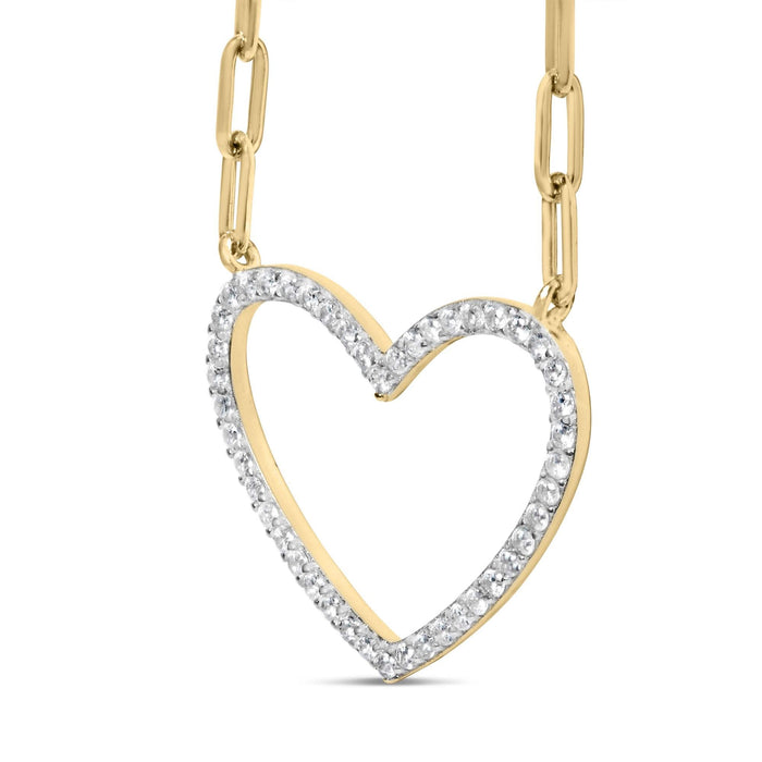 14K Yellow Gold Plated .925 Sterling Silver 1/4 Cttw Diamond Open Heart with Paperclip Chain Pendant Necklace (I-J Color, I2-I3 Clarity) - 18