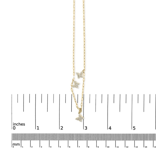 14KT Yellow Gold 1/2 Cttw Diamond Butterfly Station Paperclip Station Necklace (I-J Color, I1-I2 Clarity) - Adjustable 15