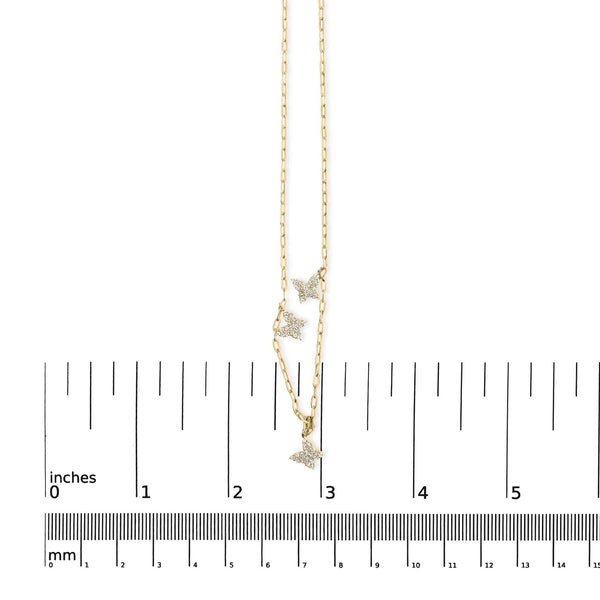 14KT Yellow Gold 1/2 Cttw Diamond Butterfly Station Paperclip Station Necklace (I-J Color, I1-I2 Clarity) - Adjustable 15