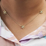 10K Yellow Gold 1/8 Cttw Diamond Floral Station Chain Necklace (I-J Color, I1-I2 Clarity)-2 thumbnail 3