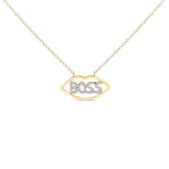 14K Yellow Gold Plated Silver 1/4 Cttw Diamond "Boss" Pendant Necklace - 18 Inch-0