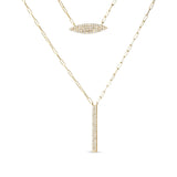 14K yellow gold two-strand paperclip necklace with marquise diamond charm thumbnail 1
