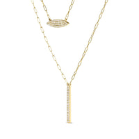 14K Yellow Gold 3/8 Cttw Two-Strand Marquise and Bar Charm Paper Clip Link Pendant Necklace  (I-J Color, I1-I2 Clarity) -18