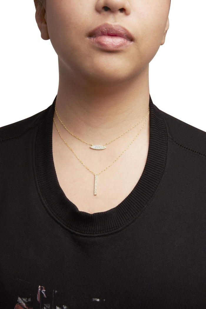 14K Yellow Gold 3/8 Cttw Two-Strand Marquise and Bar Charm Paper Clip Link Pendant Necklace  (I-J Color, I1-I2 Clarity) -18