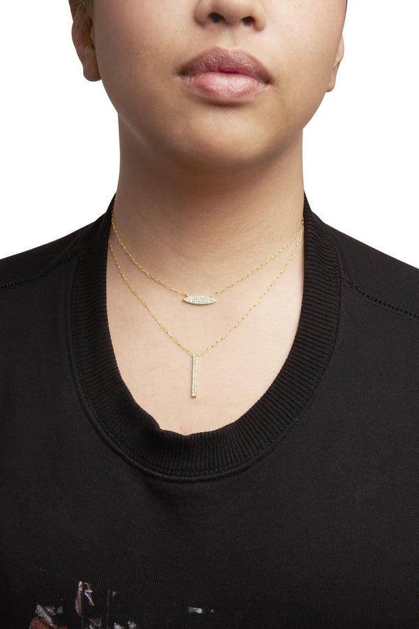 14K Yellow Gold 3/8 Cttw Two-Strand Marquise and Bar Charm Paper Clip Link Pendant Necklace  (I-J Color, I1-I2 Clarity) -18