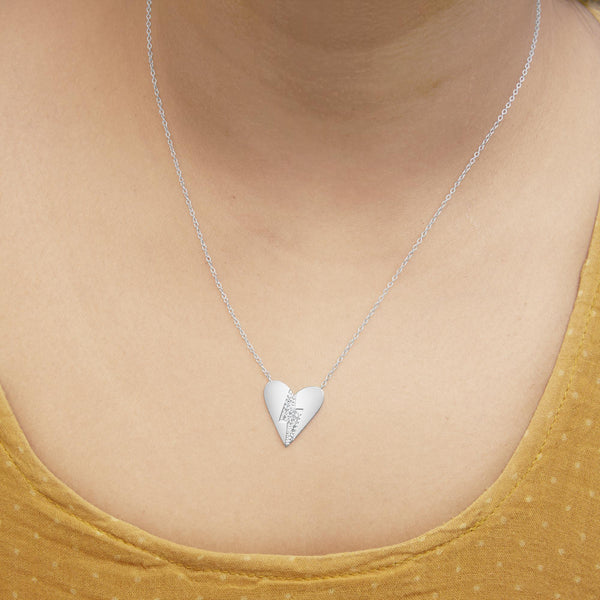 .925 Sterling Silver Diamond Broken Heart Pendant Necklace (H-I Color, I1-I2 Clarity) - 18