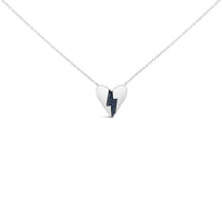 .925 Sterling Silver Blue Diamond Broken Heart Pendant Necklace (H-I Color, I1-I2 Clarity) - 18