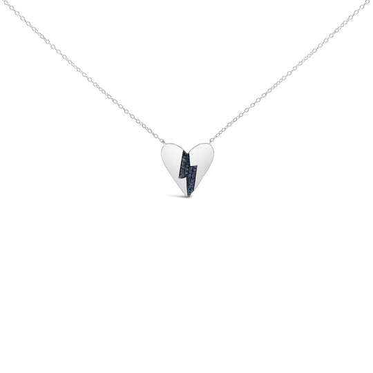 .925 Sterling Silver Blue Diamond Broken Heart Pendant Necklace (H-I Color, I1-I2 Clarity) - 18" Inches-0