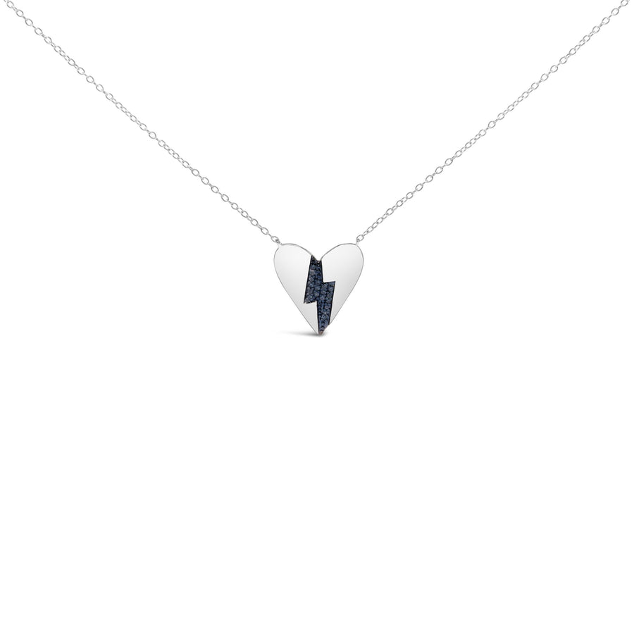 .925 Sterling Silver Blue Diamond Broken Heart Pendant Necklace (H-I Color, I1-I2 Clarity) - 18