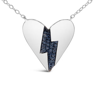 .925 Sterling Silver Blue Diamond Broken Heart Pendant Necklace (H-I Color, I1-I2 Clarity) - 18