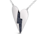 .925 Sterling Silver Blue Diamond Broken Heart Pendant Necklace (H-I Color, I1-I2 Clarity) - 18