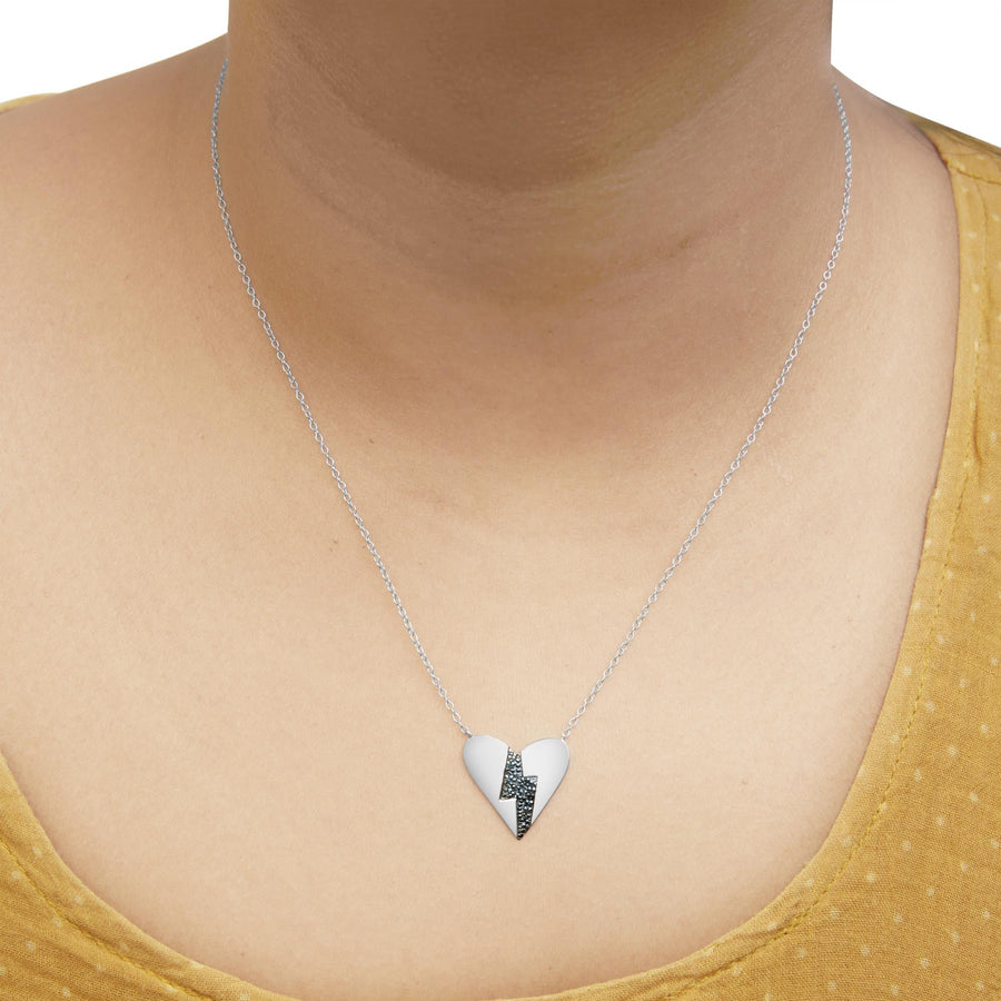 .925 Sterling Silver Blue Diamond Broken Heart Pendant Necklace (H-I Color, I1-I2 Clarity) - 18