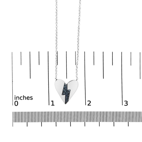 .925 Sterling Silver Blue Diamond Broken Heart Pendant Necklace (H-I Color, I1-I2 Clarity) - 18