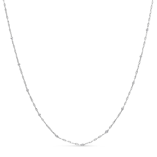 14K White Gold 1/2 Cttw Diamond Bezel Station Paperclip Chain Necklace (H-I Color, SI1-SI2 Clarity) - 18"-0