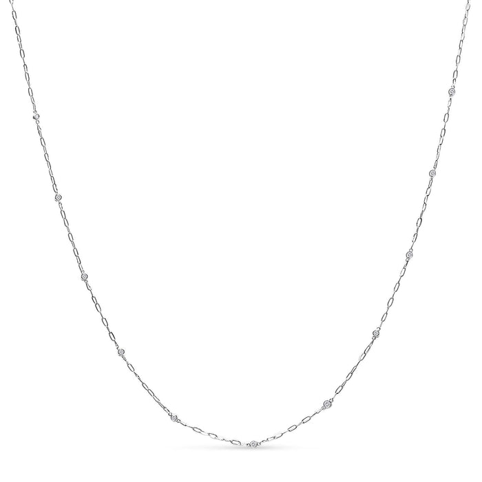 14K White Gold 1/2 Cttw Diamond Bezel Station Paperclip Chain Necklace (H-I Color, SI1-SI2 Clarity) - 18