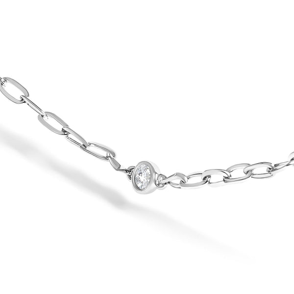 14K White Gold 1/2 Cttw Diamond Bezel Station Paperclip Chain Necklace (H-I Color, SI1-SI2 Clarity) - 18