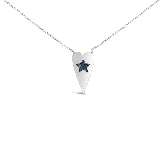 .925 Sterling Silver Blue Diamond Heart with Star Pendant Necklace-0