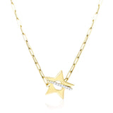18K yellow gold star necklace with diamond accent stone on paperclip chain thumbnail 1