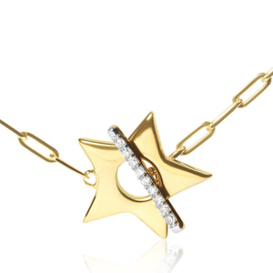 18K Yellow Gold Plated Sterling Silver Diamond Accent Star Pendant Necklace with Paperclip Chain-1