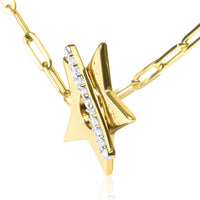18K Yellow Gold Plated Sterling Silver Diamond Accent Star Pendant Necklace with Paperclip Chain