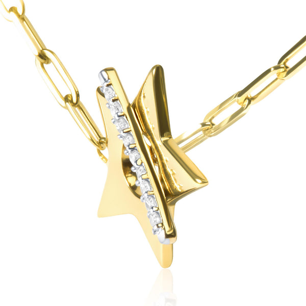 18K Yellow Gold Plated Sterling Silver Diamond Accent Star Pendant Necklace with Paperclip Chain