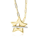 18K Yellow Gold Plated Sterling Silver Diamond Accent Star Pendant Necklace with Paperclip Chain-4 thumbnail 5