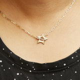 18K Yellow Gold Plated Sterling Silver Diamond Accent Star Pendant Necklace with Paperclip Chain-2 thumbnail 3