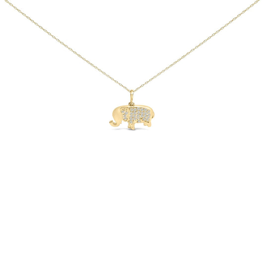 10K Yellow Gold 1/5 Cttw Diamond Elephant Pendant Necklace-0