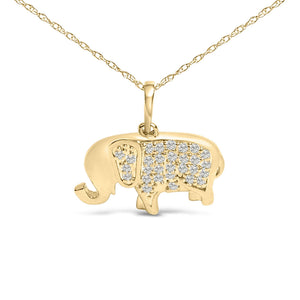 10K Yellow Gold 1/5 Cttw Diamond Elephant Pendant Necklace-1
