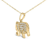 10K Yellow Gold 1/5 Cttw Diamond Elephant Pendant Necklace-3 thumbnail 4