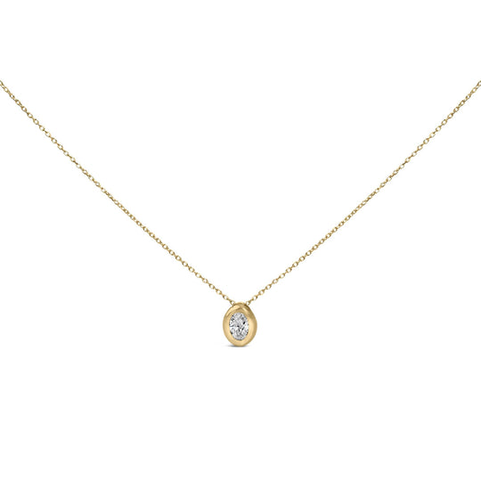 14K Yellow Gold 1/3 Cttw Oval Diamond Bezel Set Solitaire Pendant Necklace with Paperclip Chain