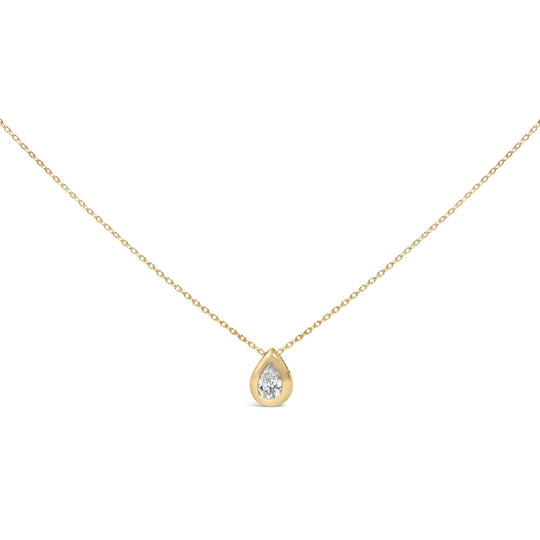 14K Yellow Gold 1/3 Cttw Pear Diamond Bezel Set Bubble Pendant Necklace