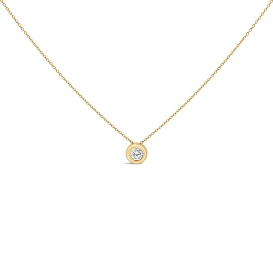 14K Yellow Gold 1/3 Cttw Diamond Bezel Set Bubble Pendant Necklace