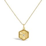 14K Yellow Gold Diamond Accent Fluted Hexagon Medallion Pendant Necklace-0 thumbnail 1